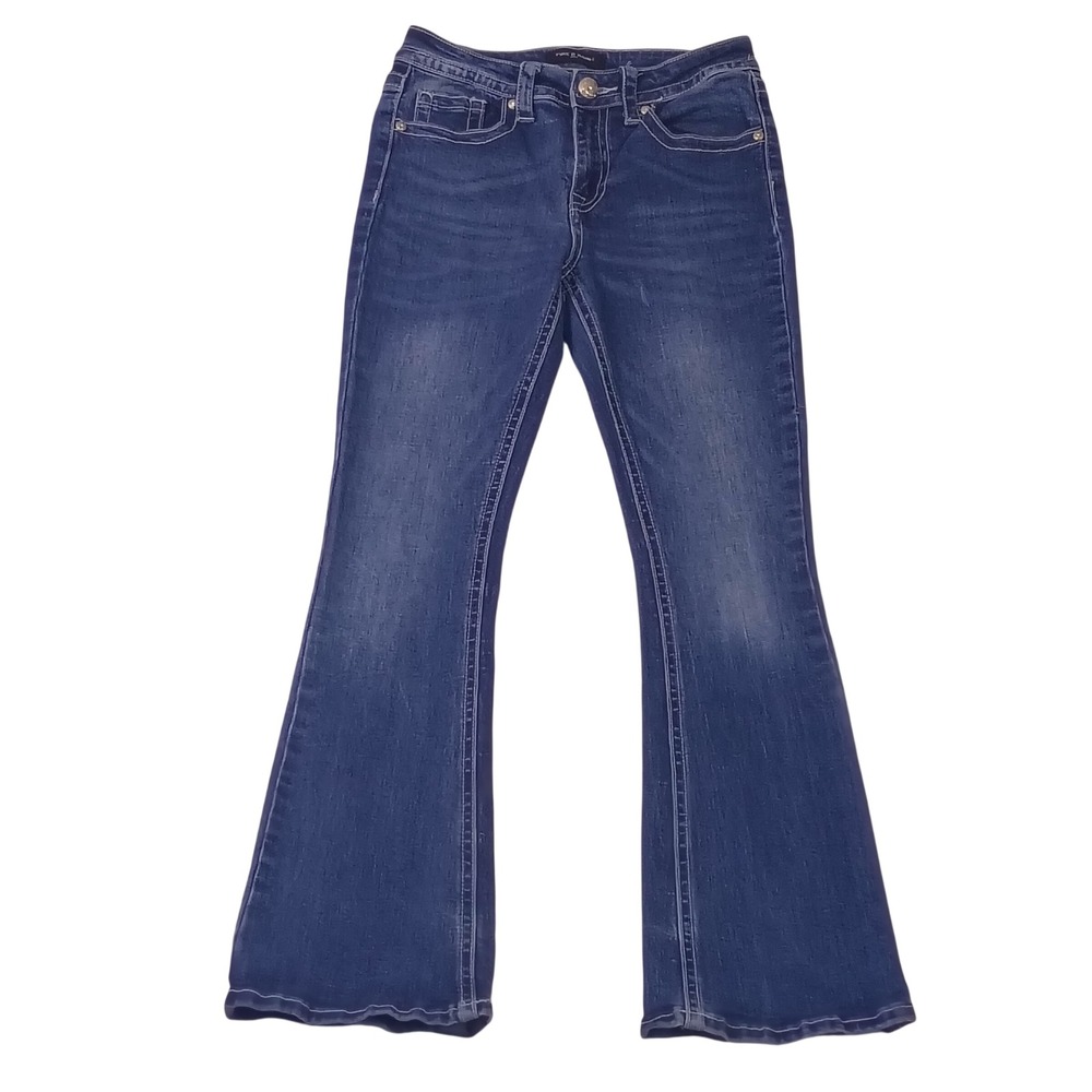 Fire & Rain Denim Womens Flare Jeans Blue Embroidered Sequin Size 7 QQ-10202